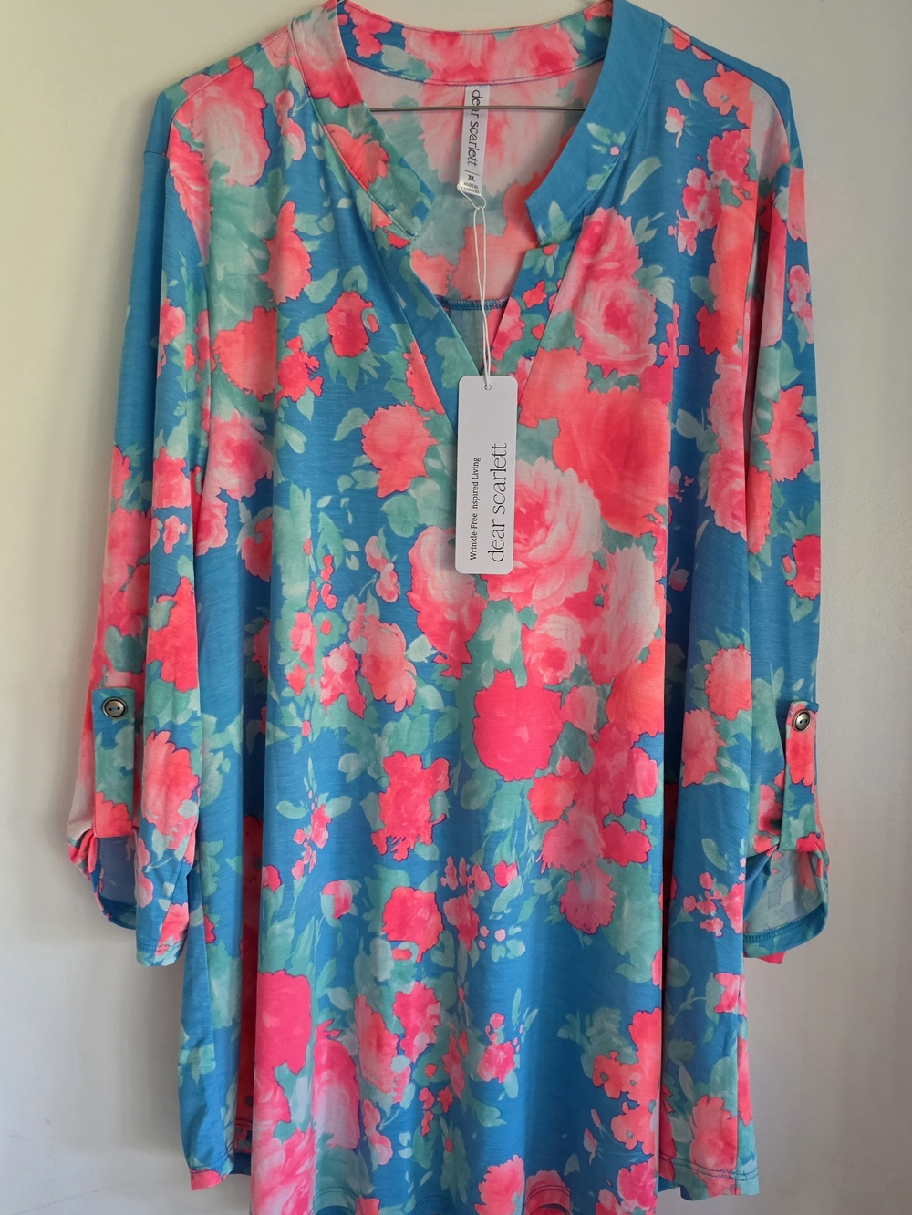 Dear Scarlett Women's Blue & Pink Floral V-Neck Tunic XL